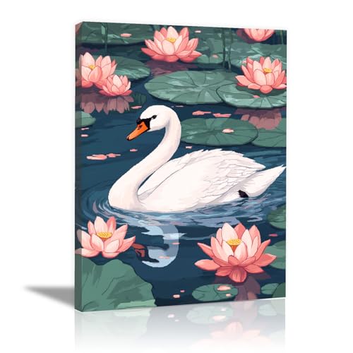 Décoration murale cygne dans les lotus pour créer un salon zen et moderne