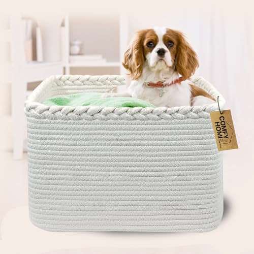 Image of COMFY-HOMI 3PACK Cotton Rope Square Basket with Handles for Shelves| Storage|Baby Basket for GIF|Shoe Basket for Organizing|New13.5 inch x 11 inch x 9.5 inch for Living Room