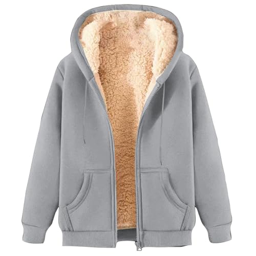 Womens Sherpa Fleece Lined Hoodies Jacket Zip Up Long Sleeve Winter Warm Pullover Sweatshirt Casual Comfy Fashion Ladies Hoodie Tops fleece lined jumper women Gray S