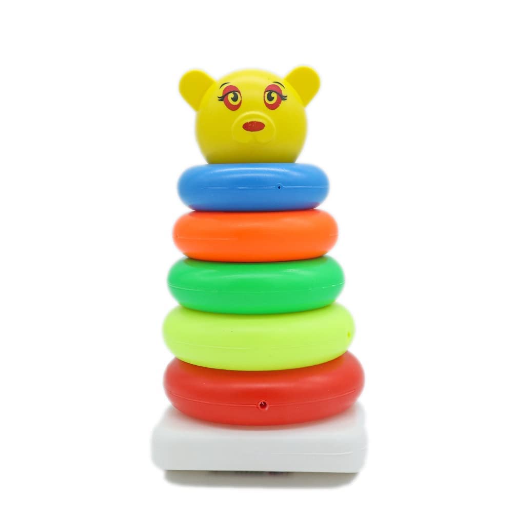 REGOLITH ENTERPRISES Junior Smiley Stacking Colorful 5 pcs Teddy Rings for Kids with Play Set Toy, Brien Development Toy for Kids, Best Gift for Baby Boys and Girls- Multi Color