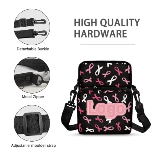 Image of Crossbody Bag for Women Sling Purse Pink Ribbon Cell Phone Holder with Straps