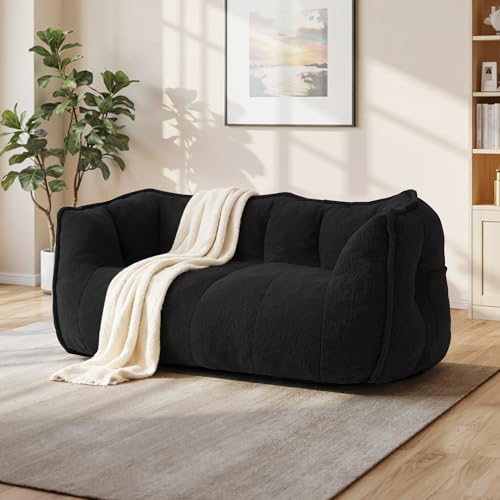 Fkhouse 59 Bean Bag Chair 2-Seat Loveseat Sofa Bed for Adults Washable Cover 72H Rebound Fluffy Comfort for Living Room Bedroom Black