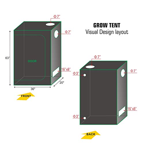 Topolite Grow Tent Room Complete Kit Hydroponic Growing System Led 300W Grow Light + 4" Carbon Filter Combo + 36"X20"X63" Dark Room #TOP1