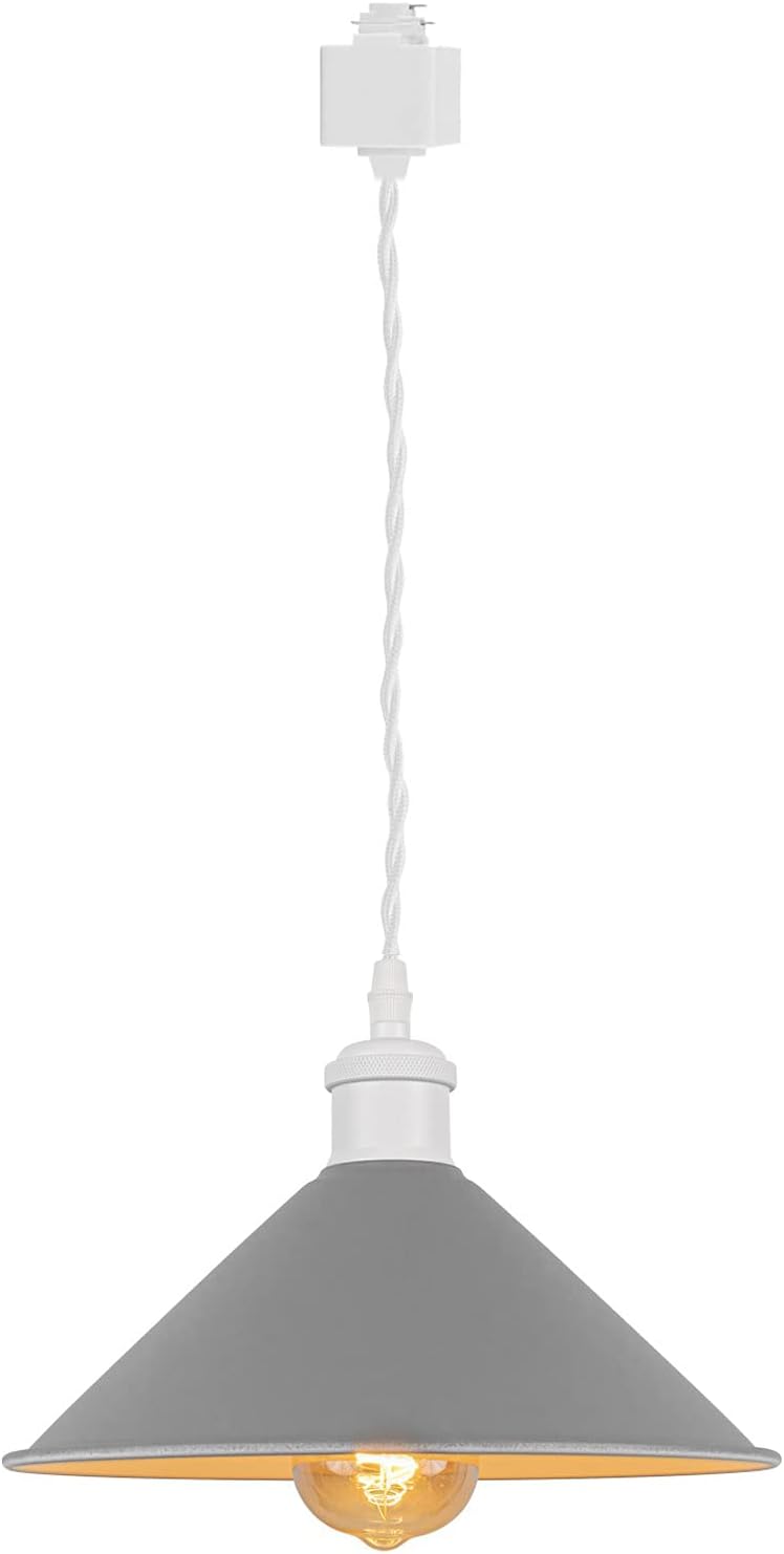Modern Design Macaron Grey Metal Pendant Track Lighting White E26 Base 3.2 Ft White Twisted Cord H Track Light Fixture for Loft Hallway Bar Bulb and Track Not Included