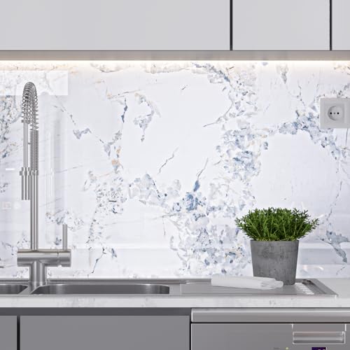 Papier peint marbre blanc adhésif brillant VEELIKE revêtement premium large pour comptoir - 7