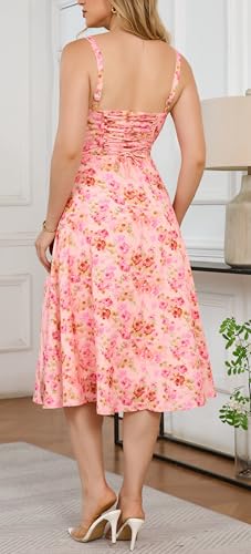 Image of Women's Spaghetti Strap Dress Floral Corset Gown Inspired Dresses Midi Evening Cocktail Party and Holidays Casual Sundress