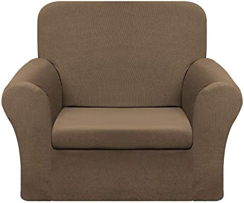 Chelzen Stretch Sofa Covers Living Room 2-Piece Couch Covers Striped Furniture Protectors Spandex Fabric Dog Sofa Slipcovers (Sofa, Light Gray)