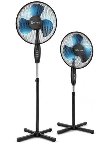 Image of Black 16 Inch Pedestal Fan, Powerful Airflow Adjustable Height Standing Fan with 90° Oscillation, 3 Speed Settings, Floor Standing for Home & Office