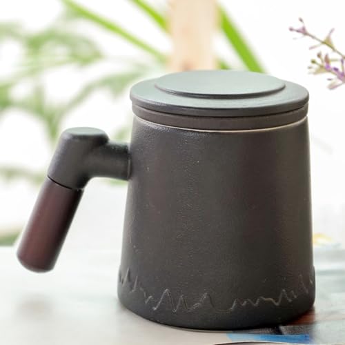 Image of Udyan Tea Infuser Mug | Ceramic Made Mug with Removable Infuser & Mesh Filter | Stylish Design with Easy Grip & Pouring (Noir Black)