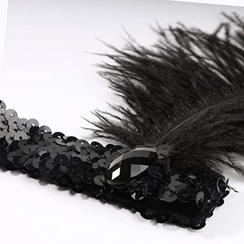 Qisogy Elastic Sequin Headband Hair Band Boho Sequins Feather Headpiece Hair Tie Jewelry For Women And Girls Christmas Stage Performance（Black） #TOP2