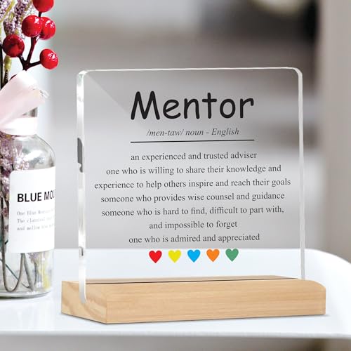 Image of Giftplease Mentor Plaque with Wooden Stand Personalized Gift for Mentor, Coach, Teacher, Appreciation Keepsake, Clear Desk Decor, Inspirational Thank You Gift, Office Table Display MP 67