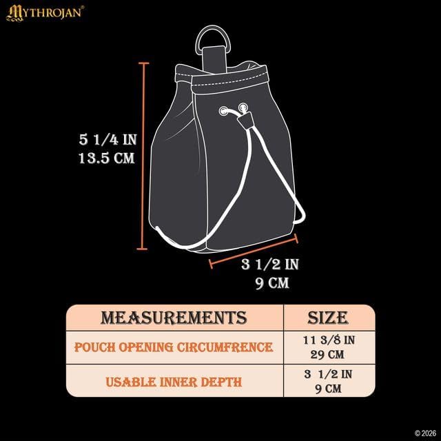 Mythrojan Medieval Drawstring Belt Pouch Medeival Suede Leather Bag Renaissance Waist Purse LARP Cosplay Costume Accessories Jewelry Coin Pouch - Black, 5" x 3.5" x 4" - Image 2