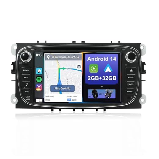 YUNTX Android 10 bil stereo passform för Ford Focus/Galaxy/C-max – [2G+32G] – GPS 2 Din – Gratis bakre kamera &Canbus&MIC– Stöd för DAB/Rattstyrning /4G / WiFi/Bluetooth 5.0/Spegellänk/Carplay/SD