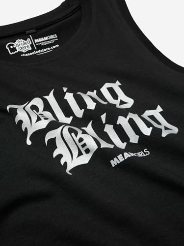 Image of The Souled Store Official Mean Girls: Bling Bling Women and Girls Sleeveless Round Neck Black Graphic Printed Slim Fit Cotton Tank Tops