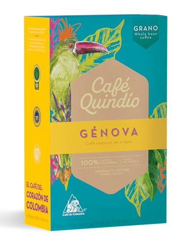 Cafe Quindio Genova Single Origin - Medium Roast 100% Colombian Excelso Whole Bean Arabica Coffee - 12 Ounce Bag (340g)