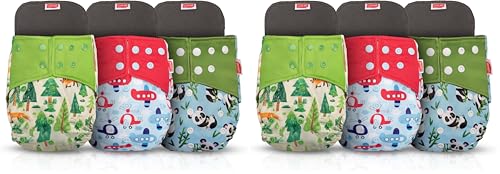 Image of LuvLap Reusable Baby Cloth Diapers Combo Pack of 6 (3 Shell + 3 Pads) Double Leak Guard, High Absorption, Stain-Proof Comfort & Protection, 3m+, Rash Free, Adjustable Waist & Height with Snap Buttons