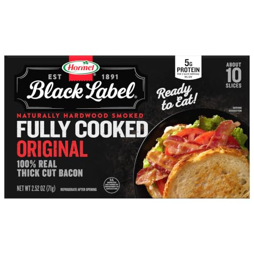 Image of HORMEL BLACK LABEL Thick Cut, Fully Cooked Bacon 2.52oz | For Ready to Eat Meals, No Refrigeration Needed, Gluten-Free