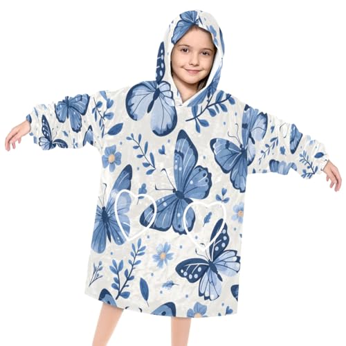 Wearable Blanket Hoodie for Kids, Sunlit butterfly Fleece Sweatshirt Blanket Oversized Blanket Sweatshirt with Pocket Flannel Warm Hooded Blanket 6-10 Year Old Girl Boy Gift, One Size