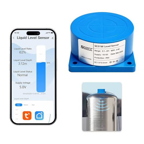 SCOTTSENSORS SC01W Smart Sensor Blue WiFi Ultrasonic Water Level Measurement IP66 Liquid Level Monitoring Sensor Controller Automatic Alarm Indicator