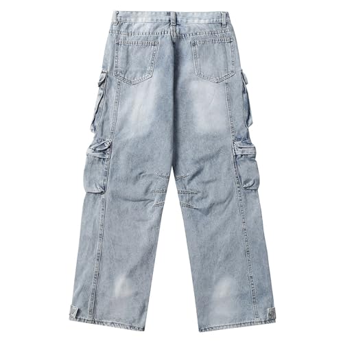 XYXIONGMAO Men's Blue Techwear Streetwear Overalls Joggers Multi-Pocket Cargo Pants Pleated Vintage Loose Hip Hop Sweatpants2