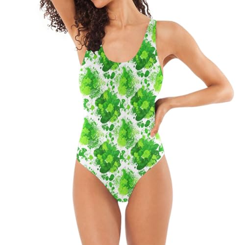 Traje de baño para mujer verde acuarela con espalda en U moderna