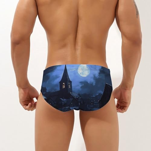 Gothic Architecture Church Cemetery Mens Swim Briefs Bikini Sexy Low Rise Trunks Swimsuit Bathing Suit Beach2