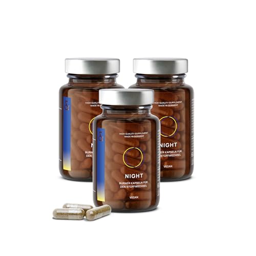 3er Set - N°2 NIGHT F-BRN Stoffwechselkur - Stoffwechsel Formel für die Nacht - Besser schlafen mit L-Tryptophan - Baldrian - Passionsblume + Tagesbedarf an Vitamin B12 & Folsäure - 60 Kapseln