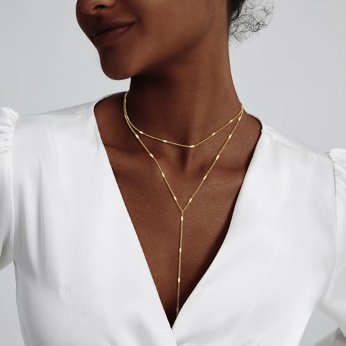 lariat gold necklace for women trendy dainty 14k gold platedsilver layered chain drop necklaces y-shaped necklace jewelry for women gifts