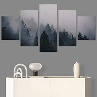 SIGNWIN 5 Panel Canvas Wall Art Foggy Mountains for Home Decorations Ready to Hang - 60