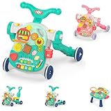 table de jeux 4 en 1 smoby possibilité de bloquer les roues arrière, poignée réglable en hauteur de 40 à 42 cm, stimule l'ouïe et la vue, améliore la coordination physique et l'équilibre