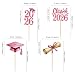 32Pcs Pink Graduation Cupcake Toppers Grad Cap Diploma Cupcake Picks Class of 2026 Food Picks for Female Graduate Celebration Cupcake Decors 2026 Graduation Cap Diploma Party Decorations