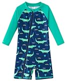 UMELOK Infant Swimwear Boy One Piece Full Zip with Long Sleeve UPF 50+ Sun Protection Swimsuit Green crocodile,6M