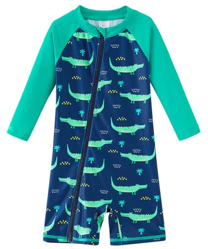 UMELOK Infant Swimwear Boy One Piece Full Zip with Long Sleeve UPF 50+ Sun Protection Swimsuit Green crocodile,6M
