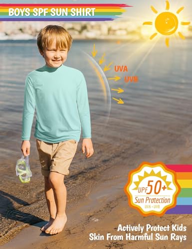 Image of Boys Rash Guard Swim Shirts Long Sleeve UPF 50+ Swimwear Toddler Kids Sun Protection SPF Water Surfing Swimming Shirts 0-16Y