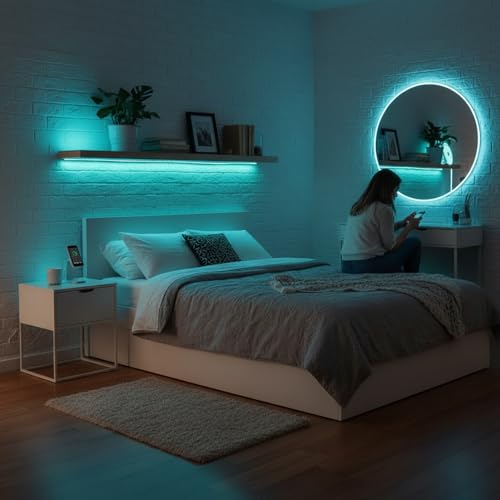 Image of Ice Blue Neon LED Strip Light 5 Meter with Adapter | Flexible IP65 Waterproof Silicone Rope Light for Indoor and Outdoor Bedroom, Ceiling, Gaming Room, Party & Decoration