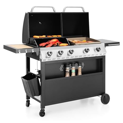 Captiva Designs Propane Gas Griddle Grill Combo with Porcelain-Enameled Cast Iron Grate & Cast Iron Pan, Dual BBQ Grill With Flat Top Griddle for Outdoor Kitchen & Backyard Barbecue,696 SQIN Cook Area