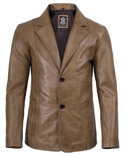 Image of fjackets Mens Leather Blazer Jacket - Real Lambskin Leather Sport Coat, 2-Button Blazer