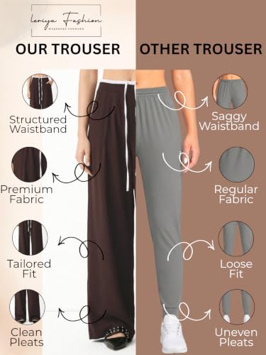 Image of Leriya Fashion Women High Waist Wide Leg Trousers | Summer Stretch Poly Lycra Palazzo Pants | Casual, Office & College Outfits | Flared Korean Style | Available in Sizes 28 to 38