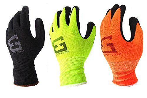 Better Grip Ultra-Thin BGSO1 Knit Latex Dip Nylon Sandy Latex Coated Work Gloves, 4 Pairs/Pack (Large, Hi-Vis Orange)