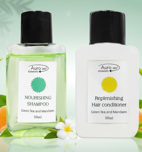 Image of Auro 360 Bulk Hotel Amenities | Toileties For Hospitality | Trvel Size Mini Shampoo and Conditioner | Hotel Shampoo | Nourishing | Biodegradable | Supplies for Guests | 30ml | 25pc Shampoo / 25pc Conditioner
