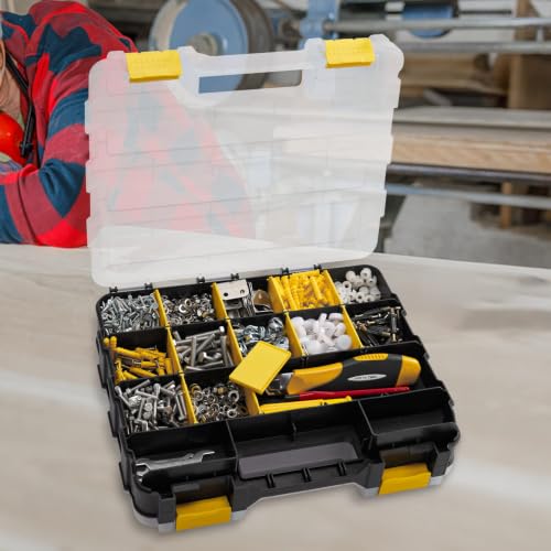 Image of Hardware Organizer Box 34 Compartments Small Parts Organizer with Removable Dividers Durable Plastic Double Side Tools Box Screw Organizer For Nuts, Bolts, Screws, Nails, Small Hardware (Yellow)