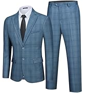 WEEN CHARM Men's 2 Piece Slim Fit Plaid Suit Business Casual Blazer Pants Set for Formal Wedding ...