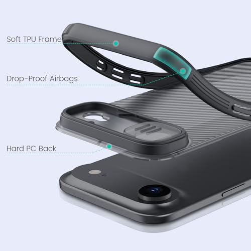 Image of Nillkin for iPhone Air Case with Slide Camera Cover, Thin Slim Fit, Shockproof Protective, Protector Privacy, Phone Case iPhone Air Camera Lens Protector 6.5 inch, Transparent Black