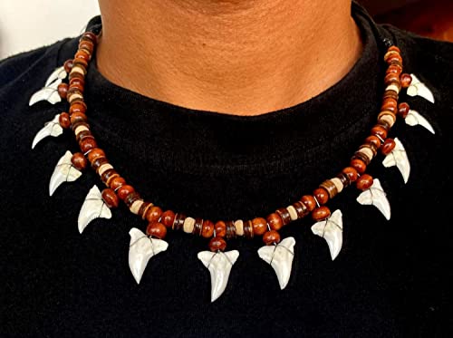 Swimmi Genuine Mako Shark Tooth Necklace For Men Women Boy Girl With Wooden Beads On Adjustable Waxed Cords Beach Surfer Handmade Jewelry Aa086, White, Greem #TOP2