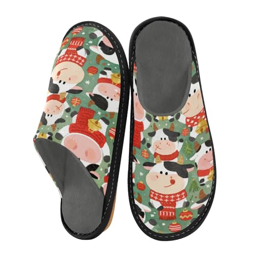 Slippers for Women Cute Cow Christmas Pattern Design Soft Fuzzy Women's Slippers Indoor and Outdoor Shoes
