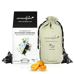 Aromahpure Premium Car Perfume Flakes with Activated Charcoal | Air Purifier with Fresh Fragrances | Citrus Charm - Orange & Lemongrass |100 gm | Car Air Freshener