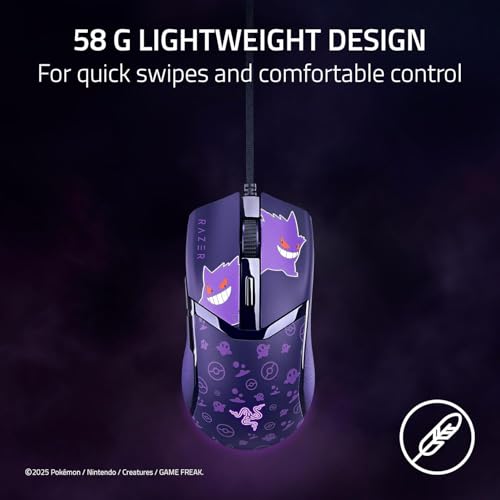 Image of Razer Cobra Gengar Edition - Lightweight Wired Gaming Mouse - 8500 DPI Sensor - 58g - 3rd Generation Optical Mouse switches - Chroma Lighting - Speedflex Cable - PC /MAC | Pokemon Gengar