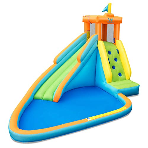 HONEY JOY Inflatable Water Slide, Kids Bounce House w/Long Slide, Climbing Wall, Splash