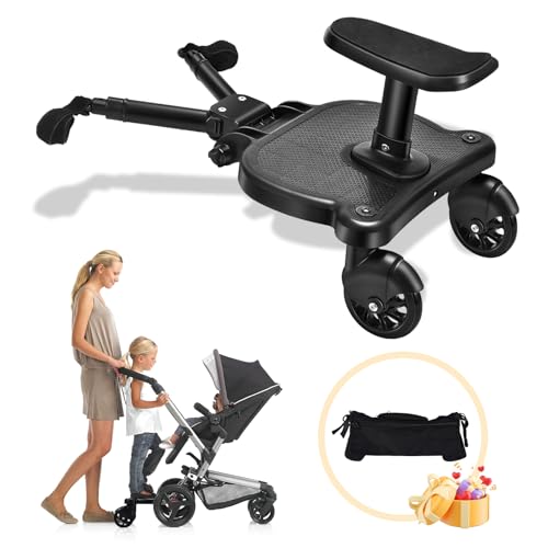 Image of ZGROCK Universal Stroller Board 2 in 1 Sit and Stand Stroller Glider Board with Detachable Seat and Portable Carrying Bag Buggy Board for 99% Strollers Holds Children Up to 55 LBS Black