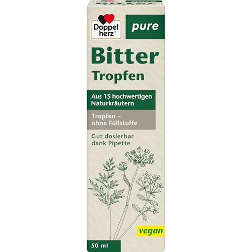 Doppelherz pure Bitter Tropfen - Vegan + einfache Anwendung – Rezeptur mit 15 ausgewählten Bitterkräutern und -wurzeln - 50 ml